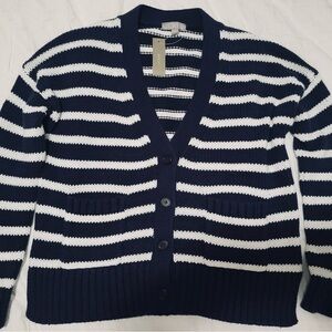 J. Crew Heritage Cotton Relaxed Navy and White Striped Cardigan